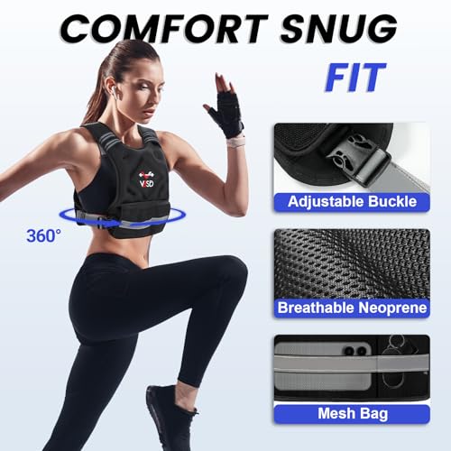 VBSD Adjustable Weighted Vest for Women Men 4-10lb/11-20lb/20-32lb Vest with 6 Ironsand Weights Body Weight Vest with Refl...