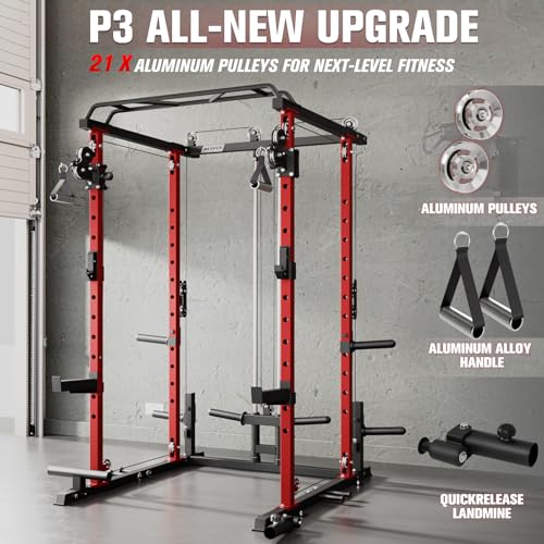 RitFit Multi-Function Garage & Home Gym Package Includes 1200LBS Power Cage PPC03/P3 with Cable Crossover System, Weight B...