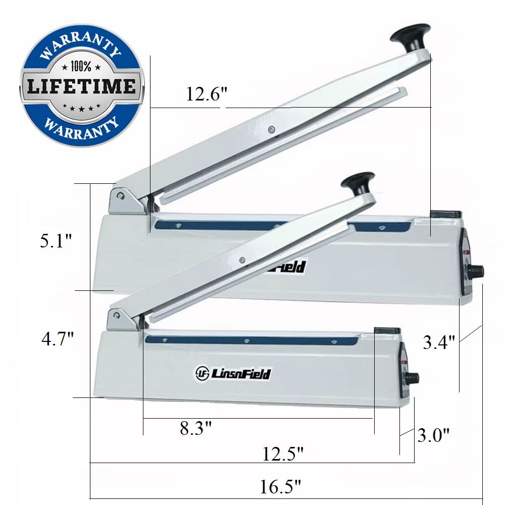 LinsnField Sealer Pro, Patented 8-inch Impulse Heat Sealer, 2-mm Sealing Width Super Heavy Duty Bag Sealing Machine with Extra 2 Replacements, 1Fuse Included, White