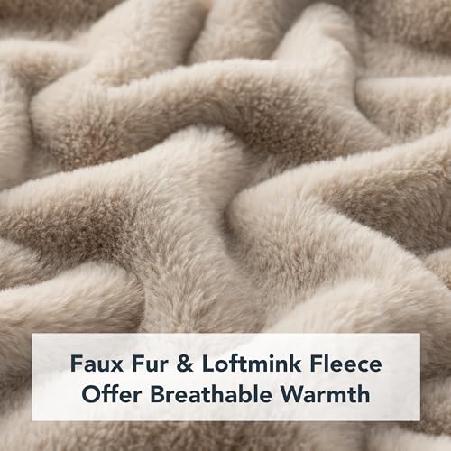 Berkshire Faux Fur Wearable Blanket, Cozy Reversible Loftmink Fleece Shawl with Hood & Side Pockets