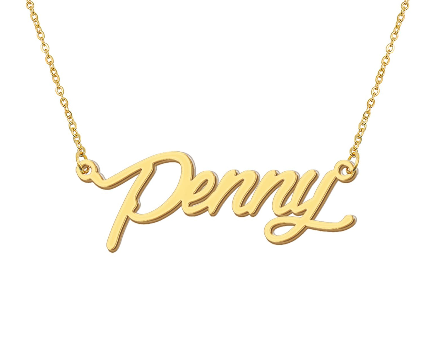 Aoloshow Penny Pendant Name Necklace Stainless Steel 18k Gold Plated Handwritting Name Plate Necklace Jewelry for Moms