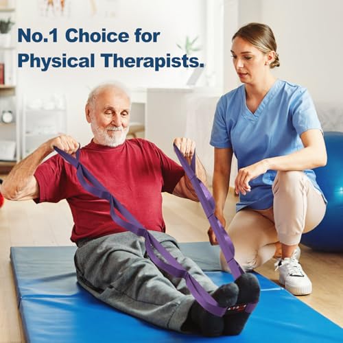 Durable Non-Elastic Stretch Strap for Physical Therapy and Yoga, 10 Loops Stretching Band for Pilates, Flexibility, Exerci...