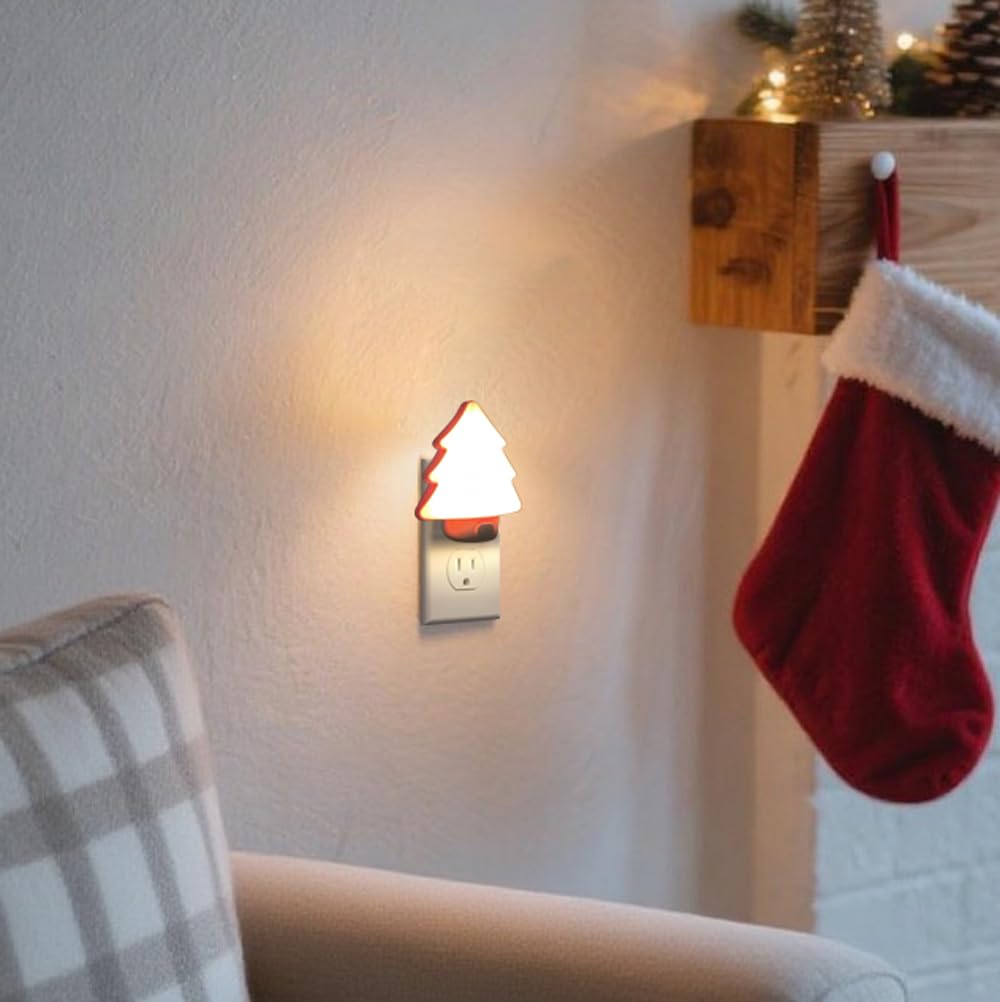 Led Night Light Christmas Tree Lights Plug Into Wall [2 Pack] With Manual On-Off Dimmable Nightlights Soft Warm/White Wall Art For Home Decor Bathroom Hallway Bedroom Kids Room Apartment