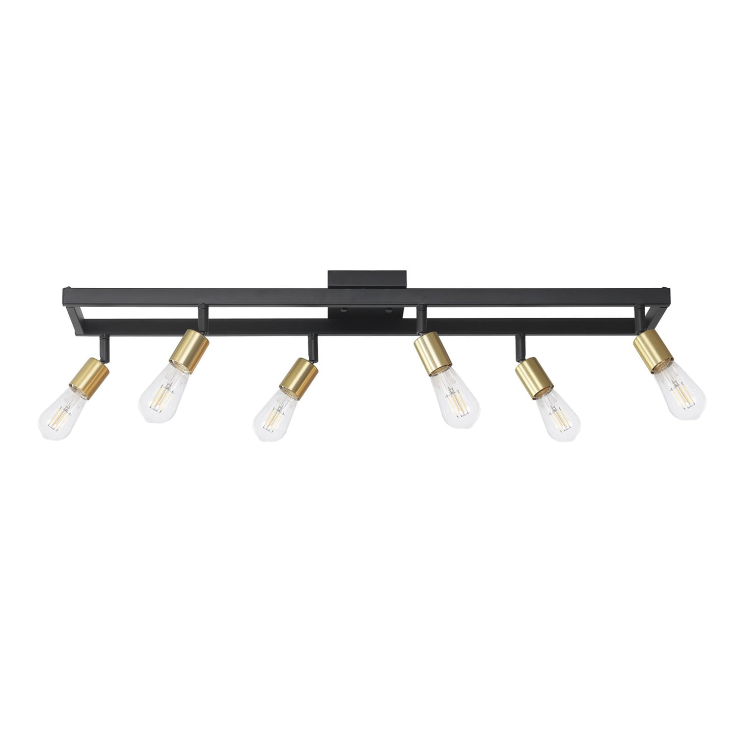 GLOBE Electric 64000096 36" 6-Light Track Lighting, Matte Black, Brass Sockets, Adjustable Pivoting Heads, Ceiling Light Fixture for Kitchen Island, Hallway, or Dining Room, Modern Farmhouse Lights