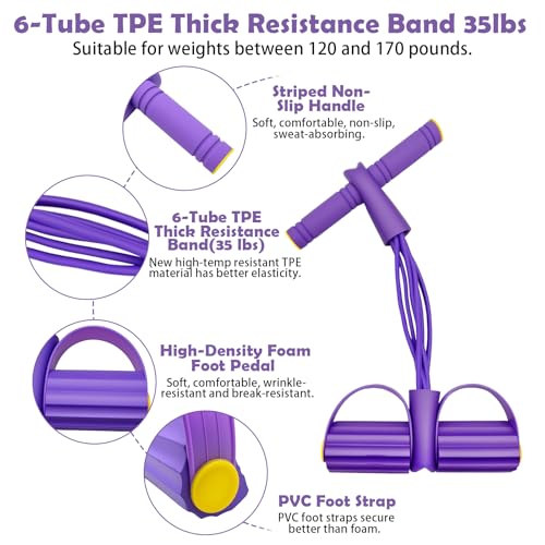 Multifunctional Pedal Resistance Band with Handle,4/6/8 Tubes for All Weights,Upgrade Heavy-Duty TPE Tubes with 300% Stret...