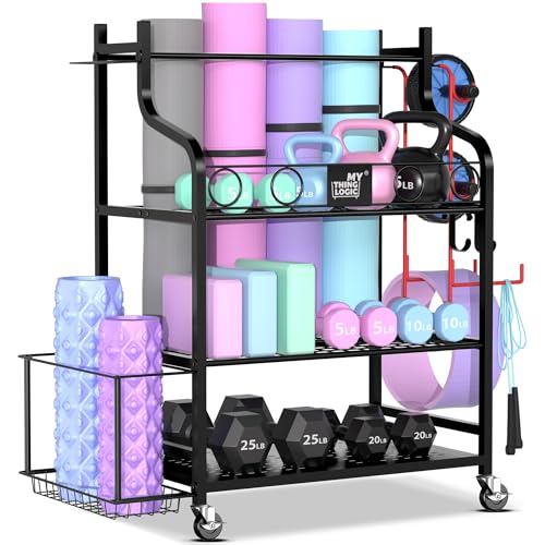 Mythinglogic Yoga Mat Storage Racks,Home Gym Storage Rack for Dumbbells Kettlebells Foam Roller, Yoga Strap and Resistance...