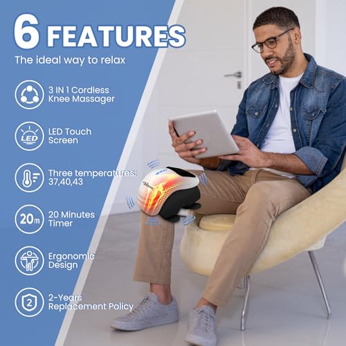 Knee Massager Smart with Heat, Red Light and Massage Therapy, 3 Vibration Modes and 3 Heating Levels, 2026 Updated Editio...