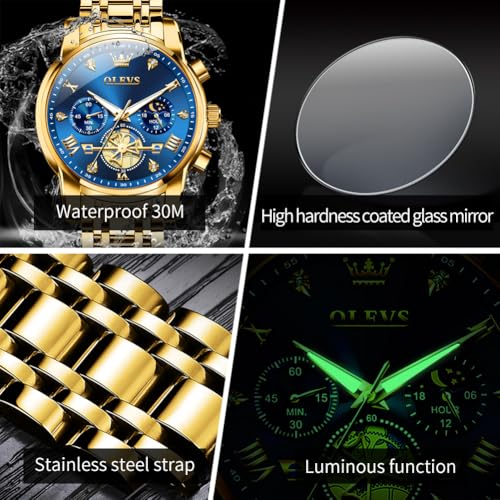 OLEVS Men Silver Watches,Men's Stainless Steel Chronograph Watch,Man Analog Quartz Big Face Male Watches Luxury Waterproof...