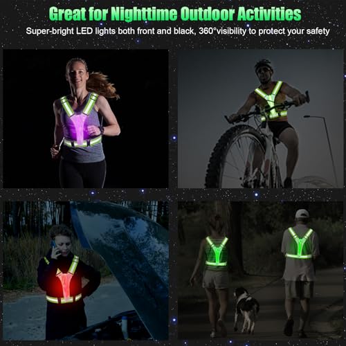 SAWNZC LED Reflective Vest Running Gear, 5 Colors Lights Up Running Vest for Night Walking Cycling Jogging, Adjustable Siz...