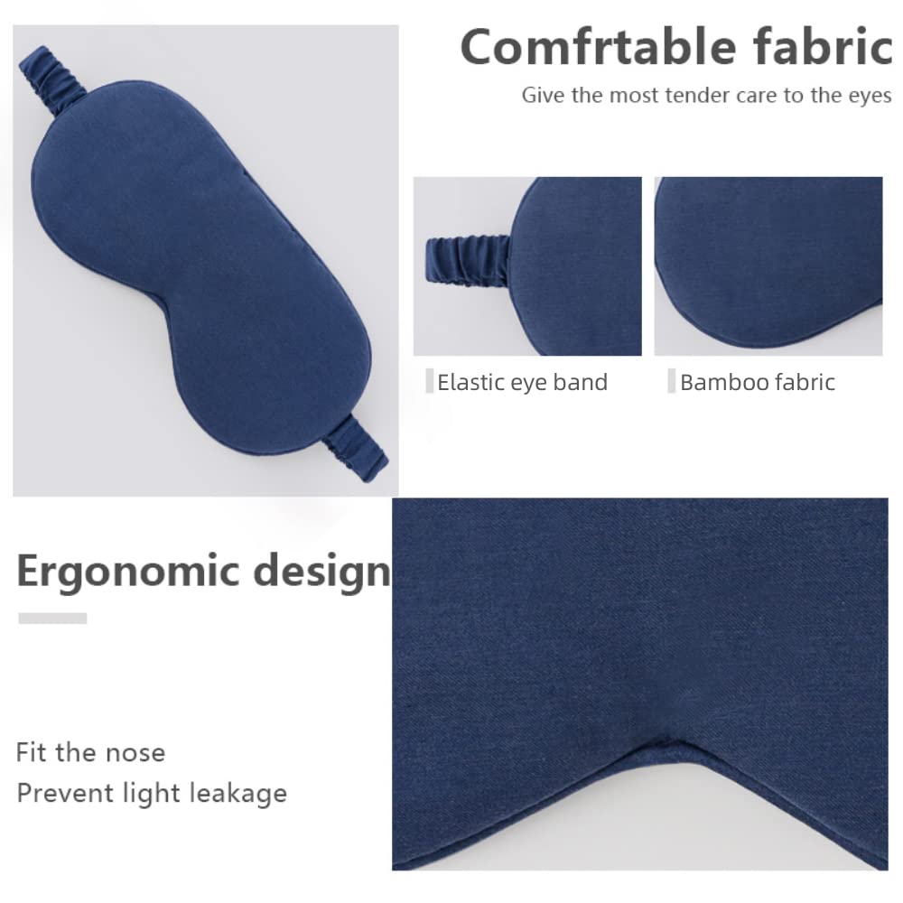 HBHLFZ Sleep Mask 2 Pack - Bamboo Viscose Fiber Sleeping Eye Mask - with Elastic Band/Headband - Comfort Sleeping Shade - for Nighttime Sleeping, Traveling & Napping（Navy Blue）