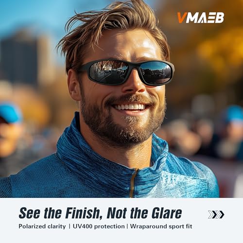 VMAEB Sports Polarized Sunglasses for Mens Womens - Wrap Around TR90 Sun Glasses UV400 Shades for Cycling Fishing Running