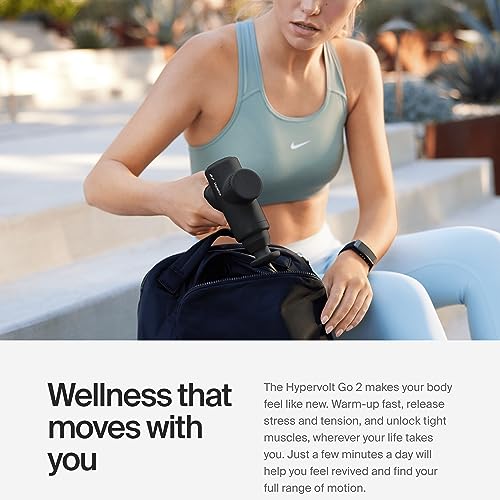 Hyperice Hypervolt Go 2 - Black - Featuring Quiet Glide Technology - Handheld Percussion Massage Gun - 3 Speeds, 2 Interch...