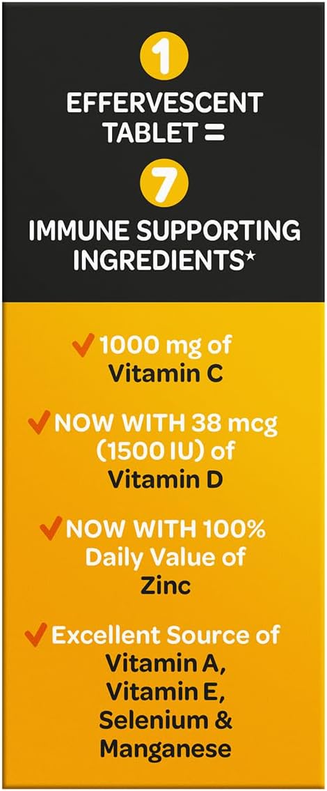 Airborne 1000mg Vitamin C + Zinc Sugar Free Multivitamin Immune Support Effervescent Fizzy Drink Tablets, Zesty Orange Flavor with Powerful Antioxidants Vitamins A C & E, 30 Tablets (3 Pack)