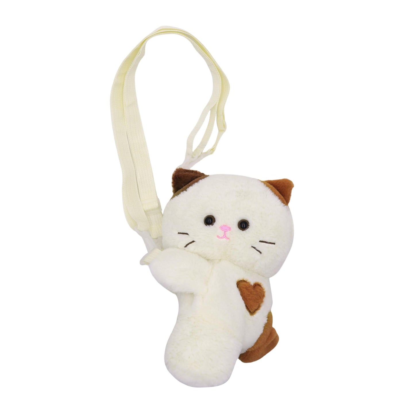 Amamcy Stuffed Animal Crossbody Bag for Girls Women Stuffed Cat Purse Kawaii Plush Kitty Purse Kitty Sling Bag Shoulder Bag