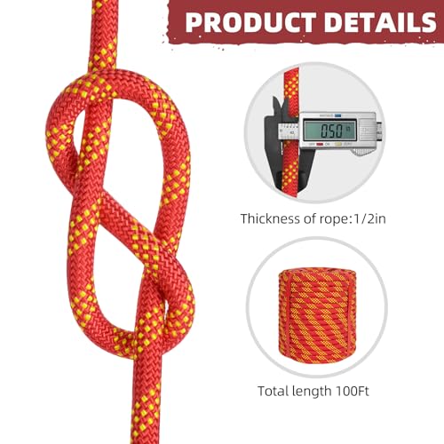Lopevex 1/2 Inch Static Climbing Rope (150 Ft) - 9000lbs High Strength Arborist Bull Rope for Tree Pulling, Rigging & Rapp...