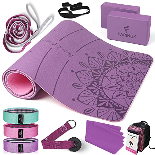 1/3 Yoga Mat Thick, Yoga Set for Beginners Include High Density Mat with Multi-loops Strap, Blocks, Booty Resistance Band ...