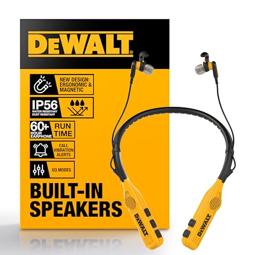 DEWALT Heavy Duty 2-in-1 Neckband Bluetooth Headphones w/Built-in Speakers, Jobsite Wearable Speaker & Around Neck Headpho...