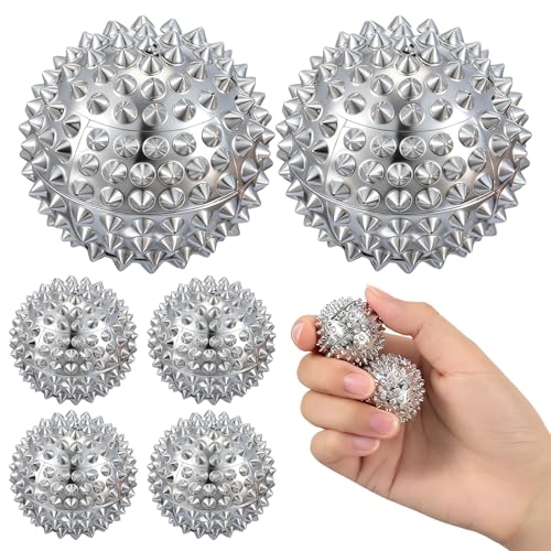 JolliLudo 6 Pcs Magnetic Massage Ball for Adults Spiky Massage Ball for Hand Exercise, Pain Pressure and Stress Relief Chr...