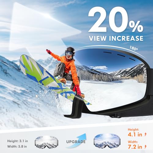 DADA-PRO Ski Goggles Men Women Snowboard Goggles Over Glasses OTG Anti Fog Snow Goggles Frameless 100% UV Protection