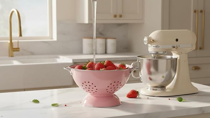 Calypso Basics by Reston Lloyd Enameled Colander & Vegetable Strainer, 5 Quart, Pink