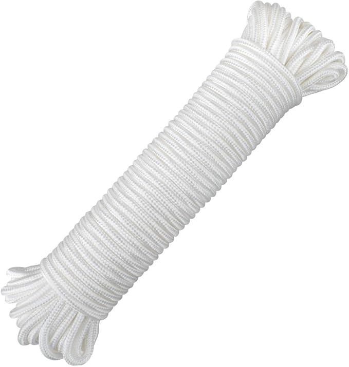 jijAcraft Nylon Rope, 100 Feet White Nylon Rope, 1/4 Inch Solid Braided Rope Thick Strong Nylon Rope for Multi-Purpose Tie...