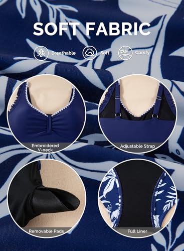 Aleumdr Womens Tankini Bathing Suit Modest Two Piece Swimsuit Ruffle V Neck Swim Tank Top with High Waisted Bottom