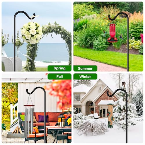 FEED GARDEN Adjustable Shepherd Hook Bird Feeder Pole with 7 Prongs Base, 108 Inch Tall 5/8 Inch Thick, Heavy Duty Outdoor...