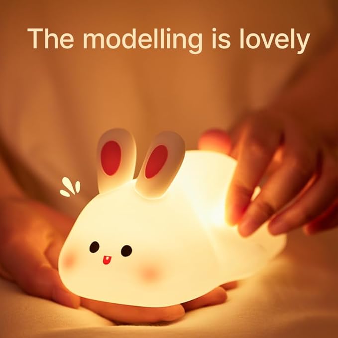 Bunny Night Light, Cute Silicone Rabbit Lamp, Dimmable LED Nursery Nightlight, Rechargeable Touch Control with Timer, Kids Bedroom Baby Lamp Easter Gift