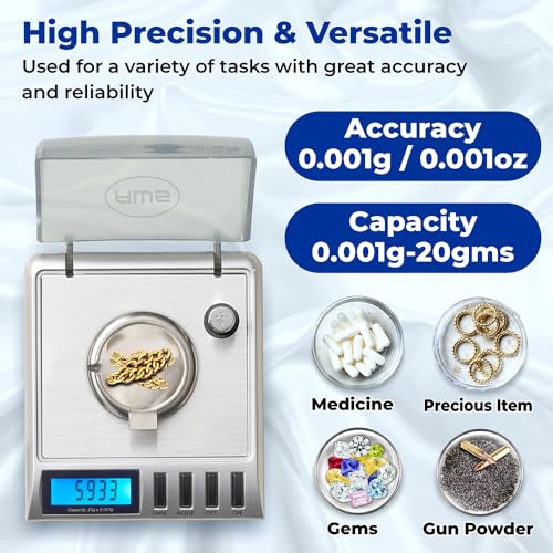 AWS Gemini-20 Milligram Scale 20g x 0.001g–Digital Jewelry/Lab Scale for Powder, Gold, Gems – Includes Calibration Weight...