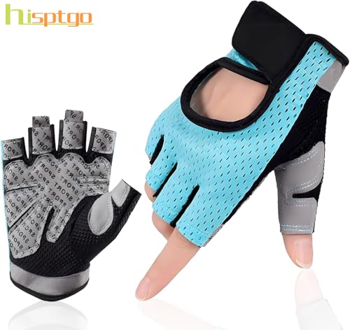 hisptgo Bike Gloves for Men Women Cycling, Fingerless Breathable Bicycle Biking Gloves Anti-Slip Shock Absorbing Padded fo...
