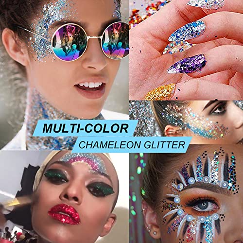Green Gold Face Body Hair Glitter Gel for St. Patrick's Day Mardi Gras Festival Rave Accessories, Long Lasting Holographic...