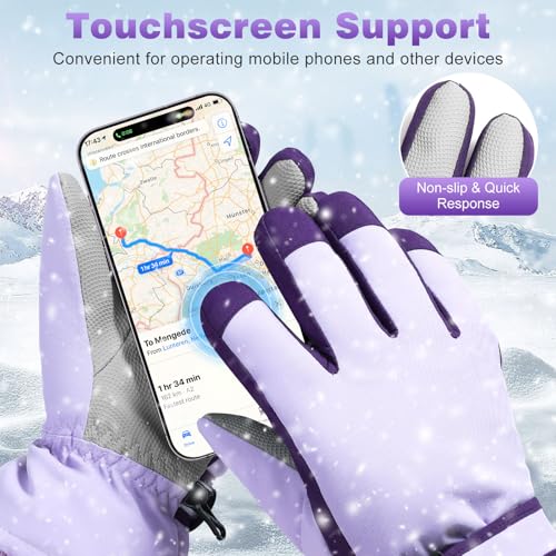 Rhino Valley Ski Gloves Women, Touchscreen Snow Gloves for Women, Anti-Slip Warm WinterGloves with Adjustable Wrist Strap,...