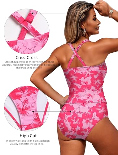 ZAFUL Women's Tankini Swimsuits Tummy Control Swimwear Two Piece Bathing Suits Swim Top with High Waisted Bottom