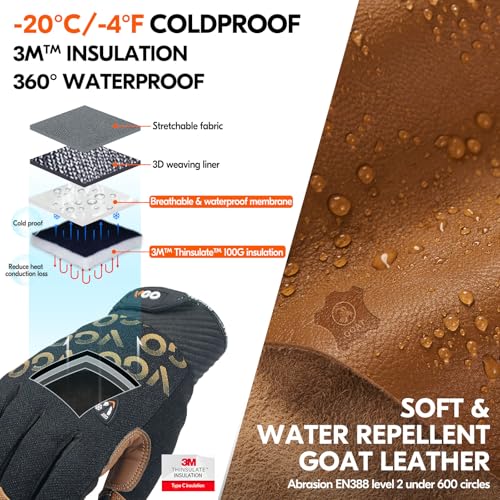 Vgo... Cut Resistant Work Gloves for Men Cold Weather, ANSI Level A5,Goat Leather Mechanic Gloves,Touchscreen(GA9604FWC5)