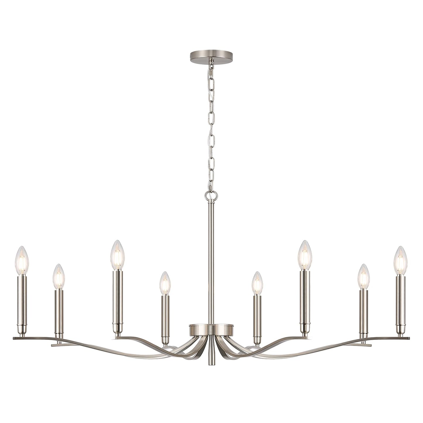 Fookchak Nickel Chandeliers For Dining Room  8-Light Chandelier Light Fixture Over Table Modern Candle Chandelier 44In Master Bedroom Chandeliers Lighting For Entry Foyer Bathtub Living Room