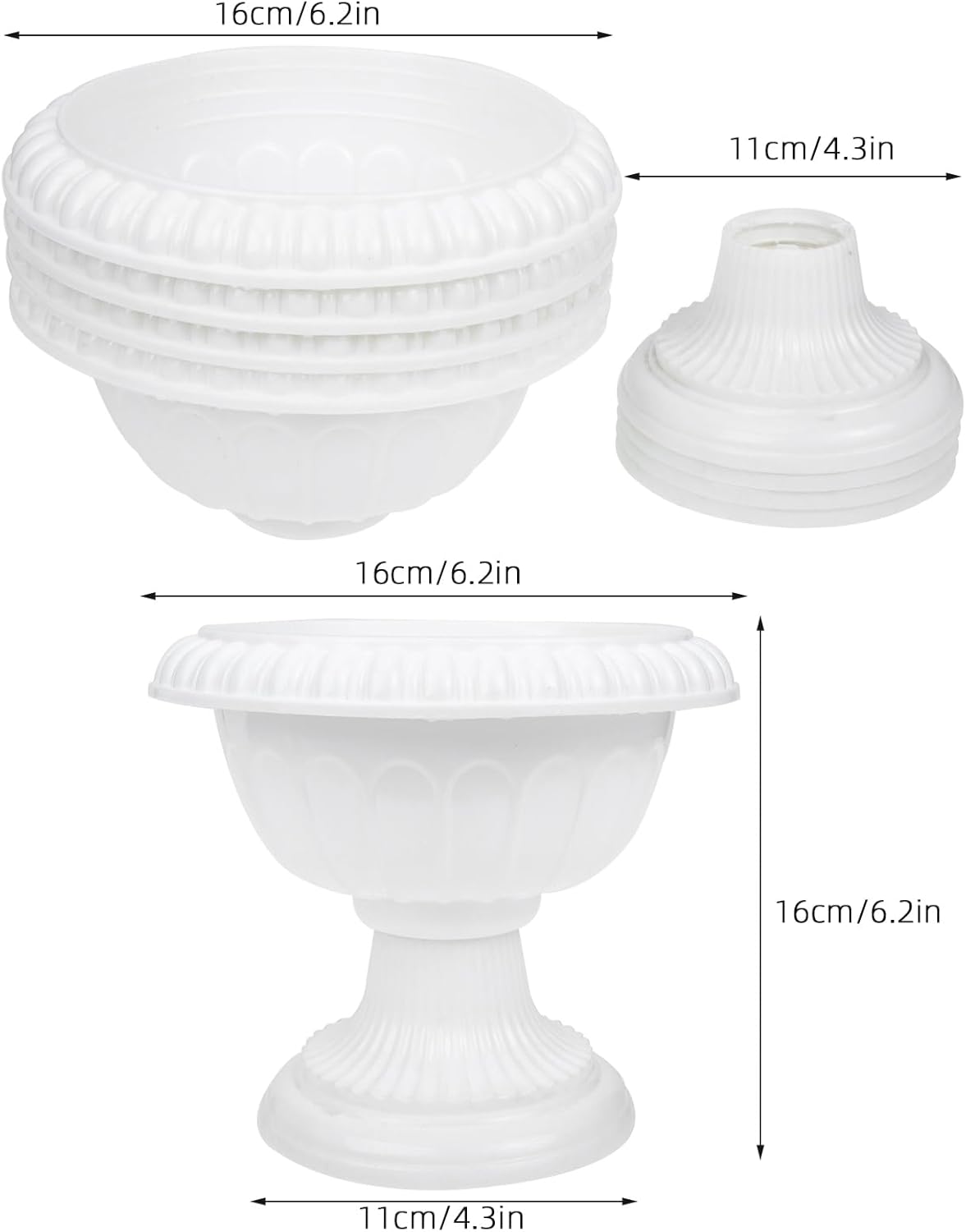 Yardwe 4pcs White Urn Planter Plastic Pedestal Flower Vases Plant Pot Grecian Plants Pot Roman Flower Pot for Yard Garden Porch Front Door