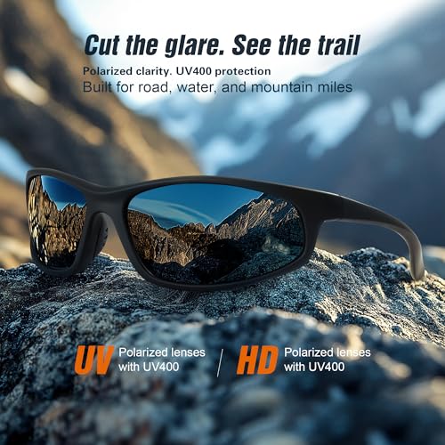 VMAEB Sports Polarized Sunglasses for Mens Womens - Wrap Around TR90 Sun Glasses UV400 Shades for Cycling Fishing Running
