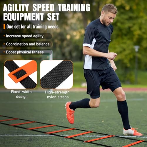 MUROZA Agility Ladder, Agility Speed Training Equipment Set, 20ft Speed Ladder, 12 Soccer Cones, 4 Hurdles, Jump Rope, Run...
