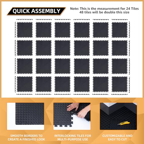 24 Pack - 1/2" Extra Thick Floor Exercise Mat for Home Gym Floor Padding for Kids - High-Density EVA Interlocking Foam Flo...