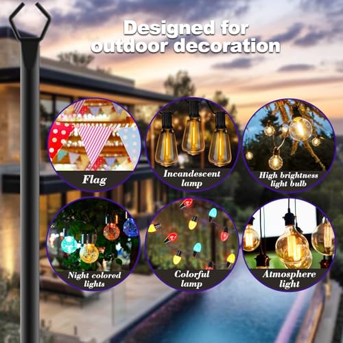zoegi 4 Pack 10Ft String Light Poles,Light Poles for Outside Lights with Fork,Outdoor Brackets Hanging Lights,Metal Stand ...