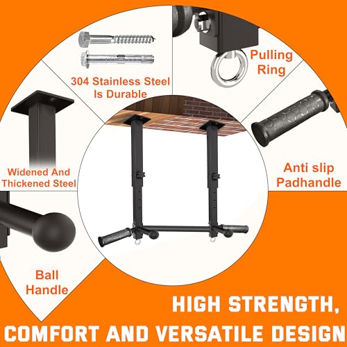 Upgraded-24" Ceiling Mount Pull Up Bar for Garage/Basement/Rafter - Heavy Duty 800LBS Adjustable Height Multi-Grip Chin Up...