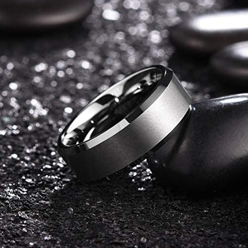 King Will Silver 7mm Men's Wedding Ring - Brushed Matte Finish, Beveled Polished Edge, Comfort Fit Size 10.5