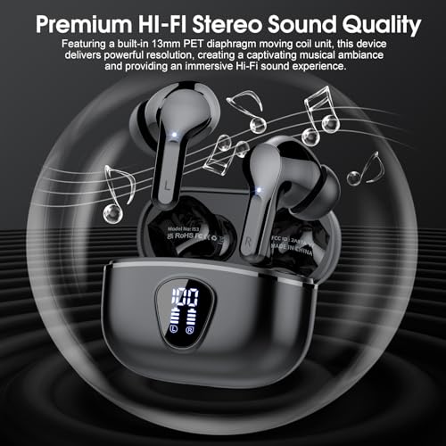 Wireless Earbuds, Bluetooth 5.4 Headphones HiFi Stereo, Bluetooth Earbuds with ENC Noise Cancelling Mic, IP7 Waterproof in...