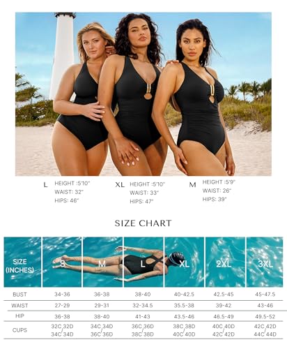 SHAPELLX Tummy Control Swimsuits One Piece V Neck Slimming Bathing Suit for Women Cutout Ruched Shapewear Swimwear