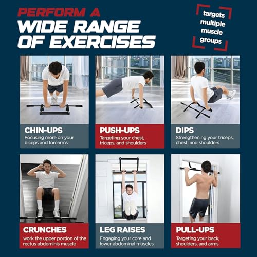 WeePro Pull Up Bar for Doorway – Heavy Duty Chin Up Bar with Multi-Grip Handles, No Screws Required, Supports Up to 300 lb...