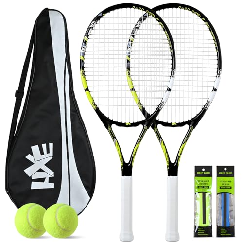 HXE Tennis Rackets for Adults, 2 Player Pre-Strung 27 inch Recreational Tennis Racquet Set for Beginner and Professional w...
