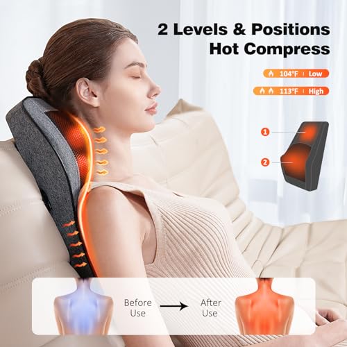 Boriwat Back Massager with Heat, Neck Massager for Pain Relief Deep Tissue, 3D Kneading Massage Pillow for Back, Neck, Sho...