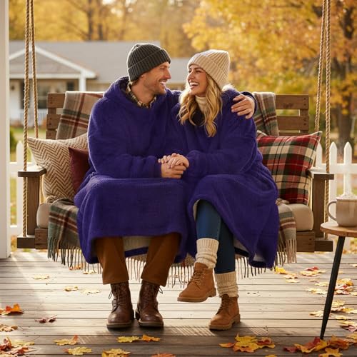 PJGGZ Wearable Blanket Hoodie for Women Men, Fleece Warm Comfy Hooded Sweatshirt with Pockets & Sleeves Cozy Gift for Adult