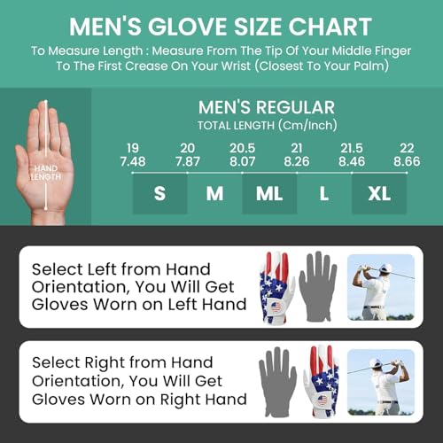 Amy Sport Golf Gloves Men Right Handed Golfer Left Hand Leather with Ball Marker Value 3 Pack, Color Leather Glove All Wea...