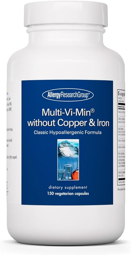 Allergy Research Group Multi-Vi-Min Without Copper & Iron - Multivitamin for Men & Women, Mineral Complex, Active Nutrients, with Iodine - 150 Count